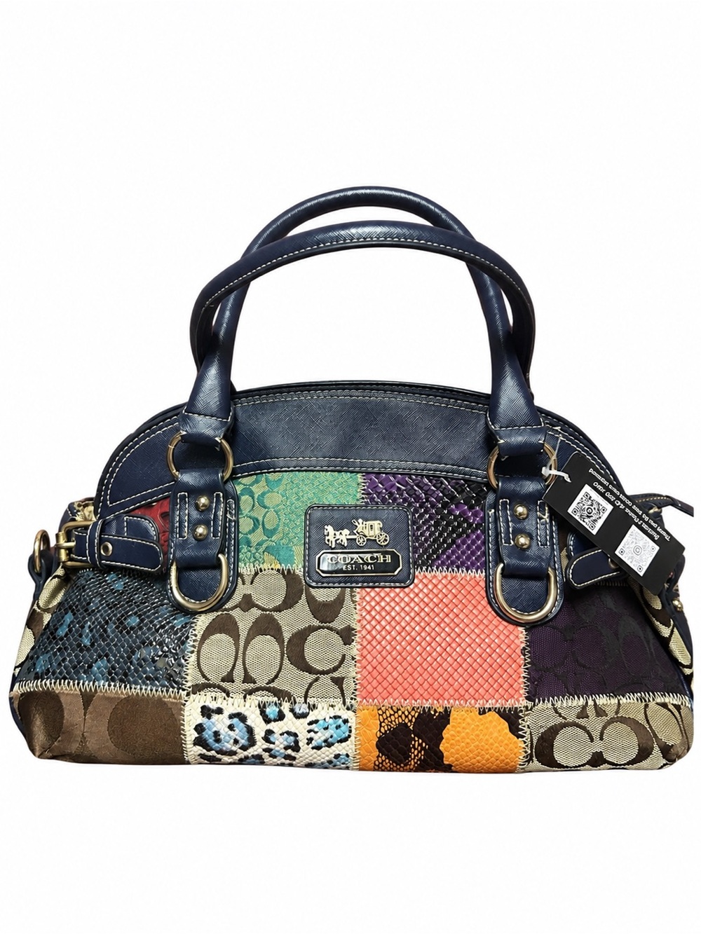 Coach Patchwork Satchel Handbag in Navy and Multicolor Patch